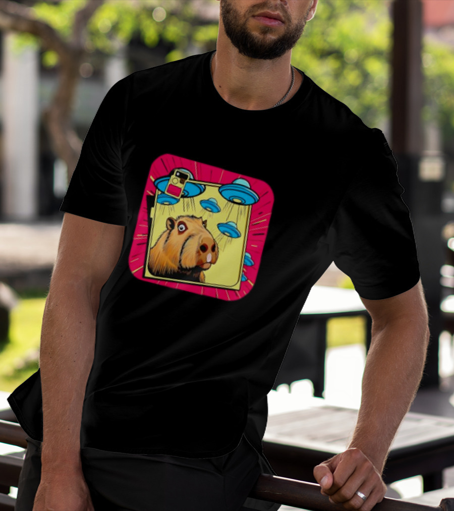 Capybara Selfie Ufos Cartoon Cute Weird T-Shirt