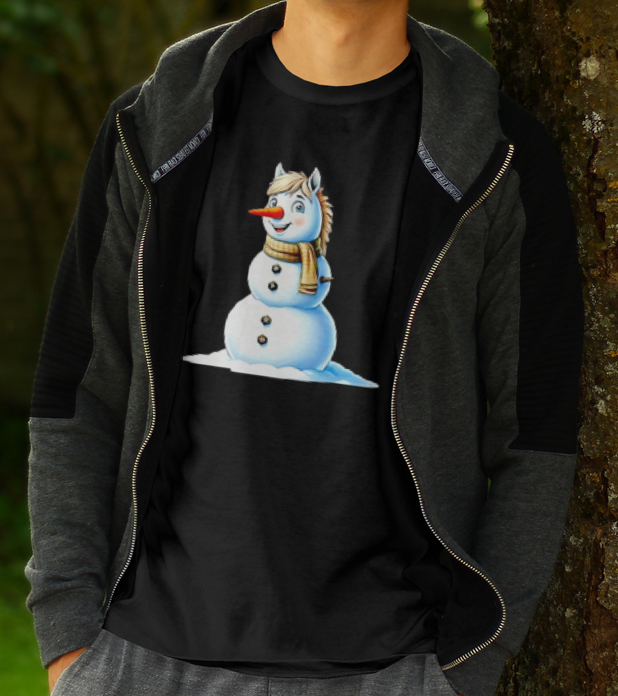 Horse Snowman Wearing Scarf Christmas T-Shirt