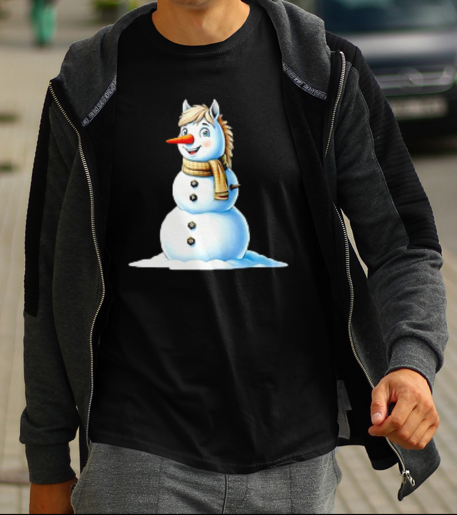 Horse Snowman Wearing Scarf Christmas T-Shirt
