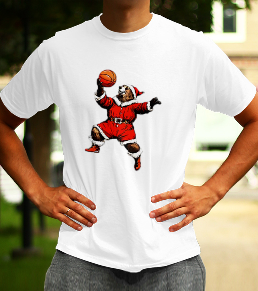 Santa Bear Basketball Holiday T-Shirt