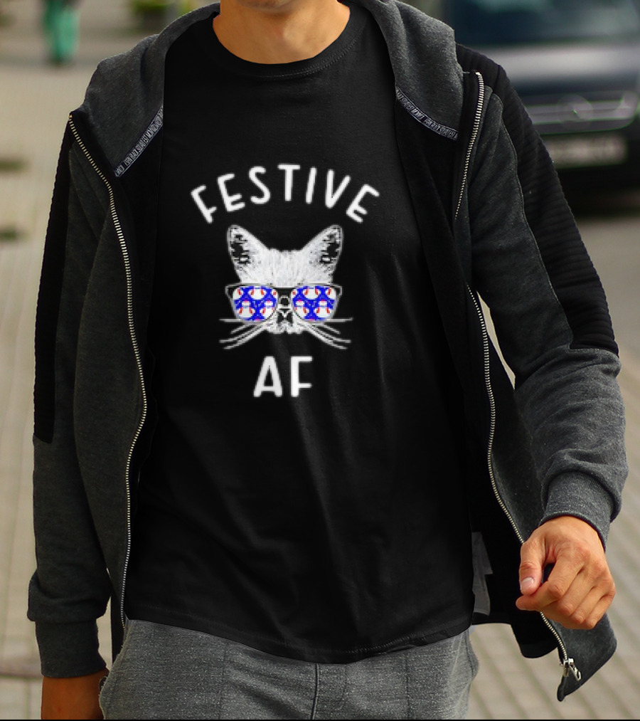 Festive AF Cat With Christmas Snowman Sunglasses T-Shirt