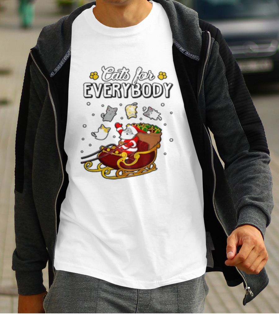 Cats For Everybody Santa Sleigh With Christmas Cats Merry Xmas T-Shirt