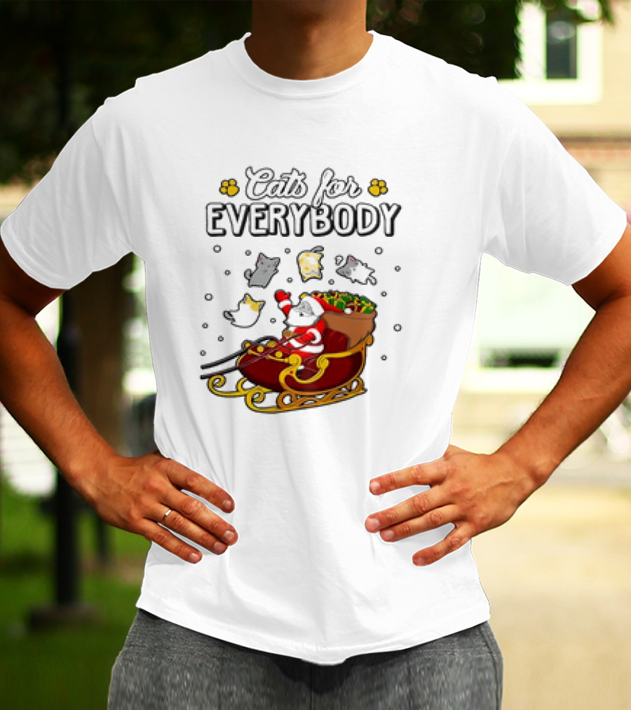 Cats For Everybody Santa Sleigh With Christmas Cats Merry Xmas T-Shirt