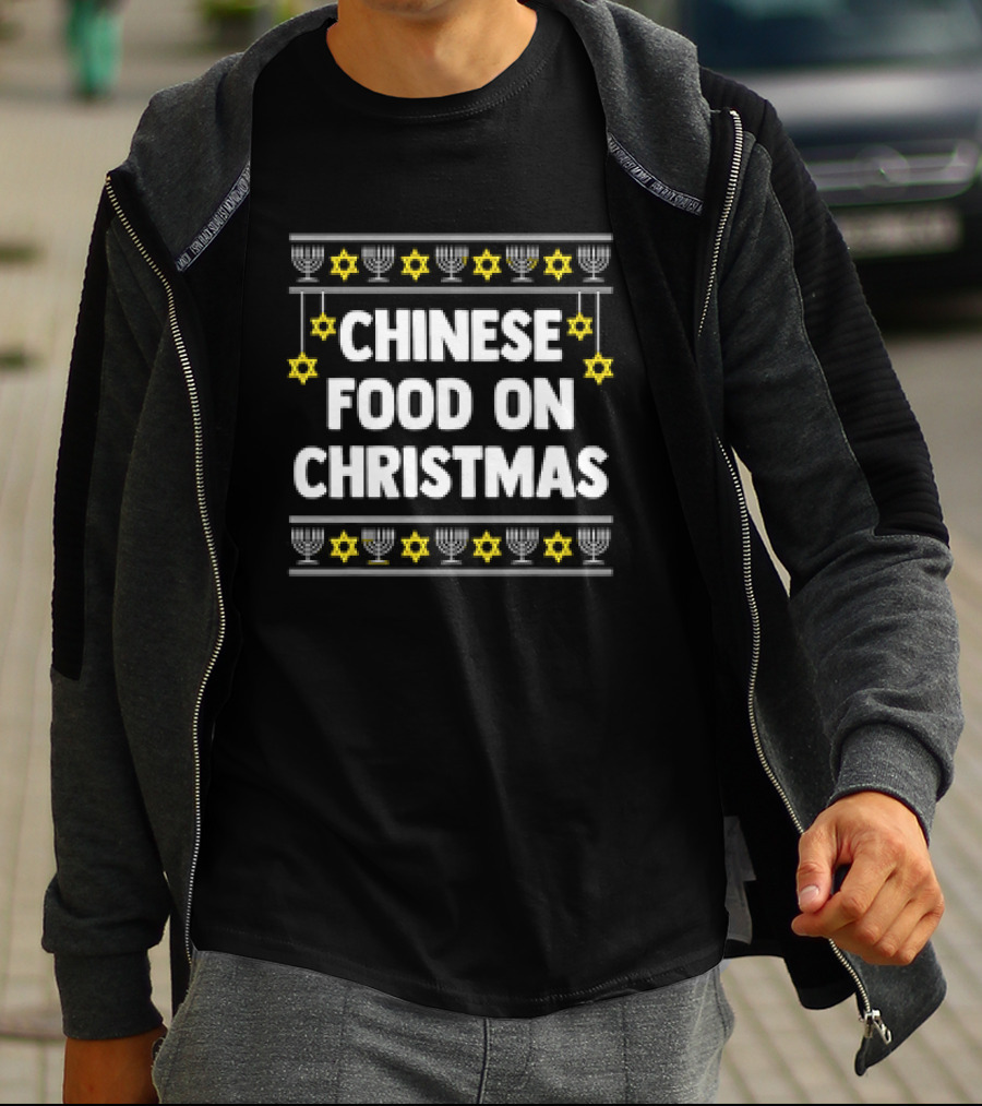 Chinese Food On Christmas Hanukkah Jewish Menorah Stars T-Shirt