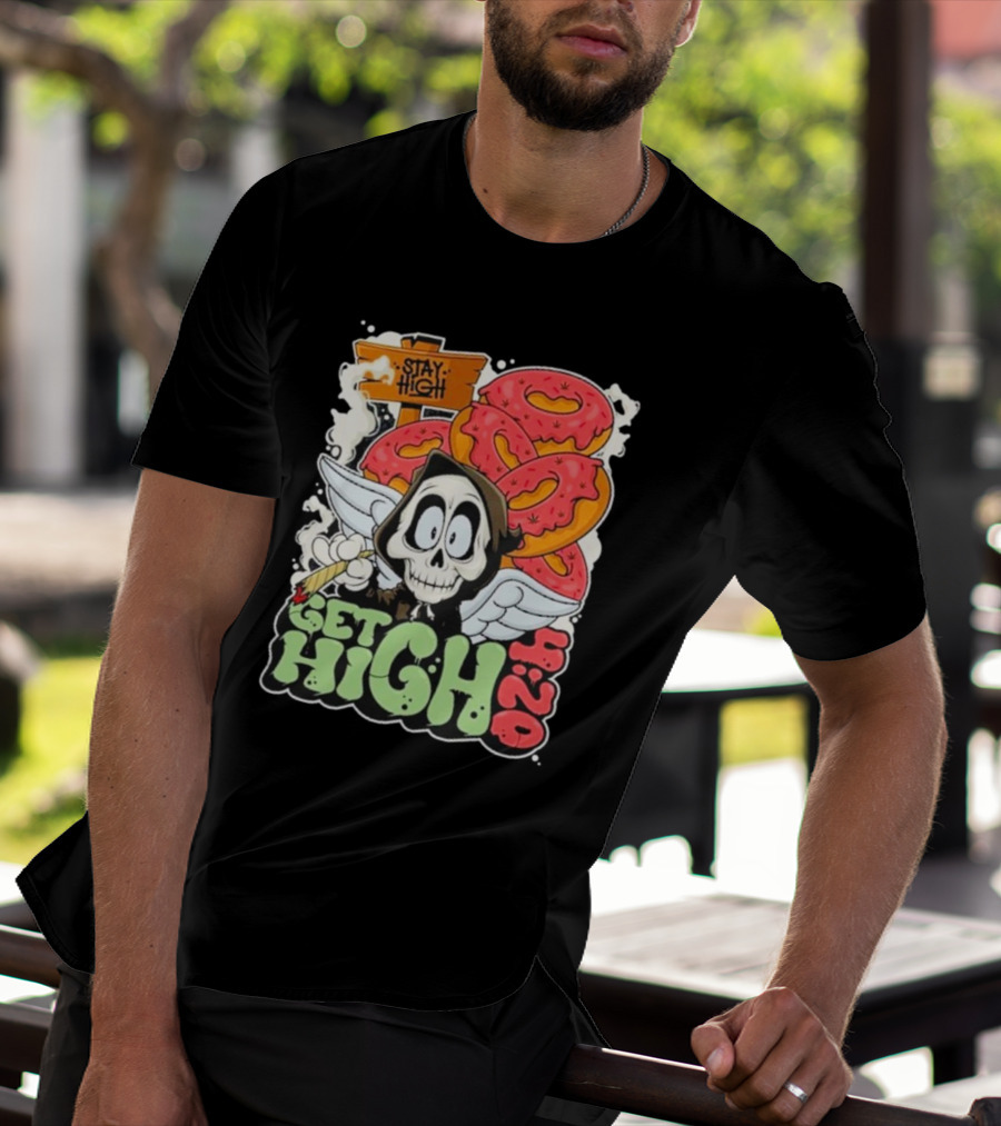 Stay High Get High 420 Skull Wings Donuts T-Shirt