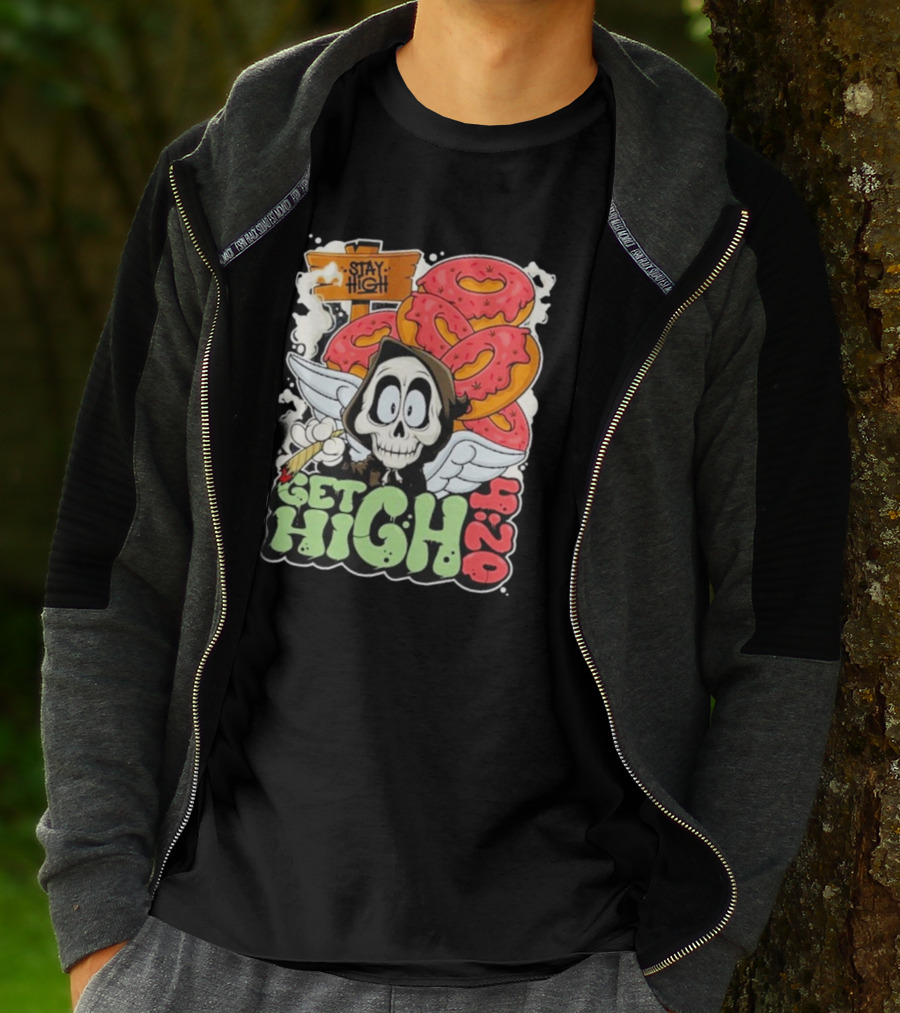 Stay High Get High 420 Skull Wings Donuts T-Shirt