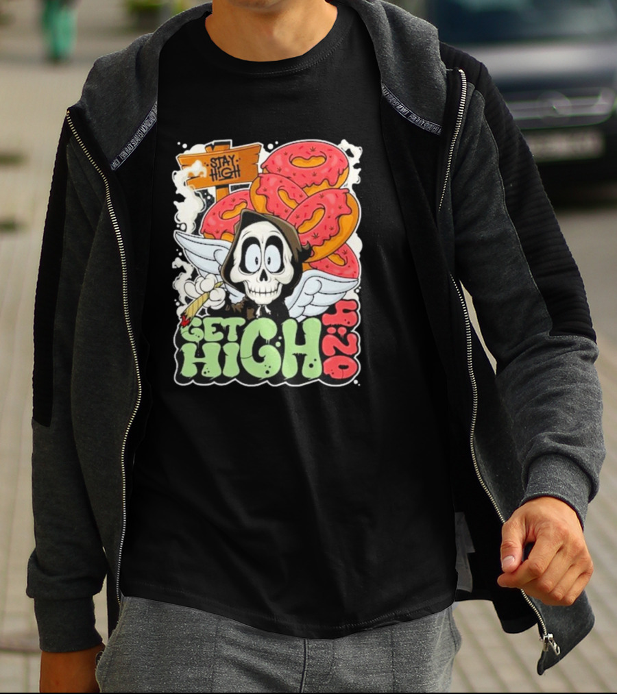 Stay High Get High 420 Skull Wings Donuts T-Shirt