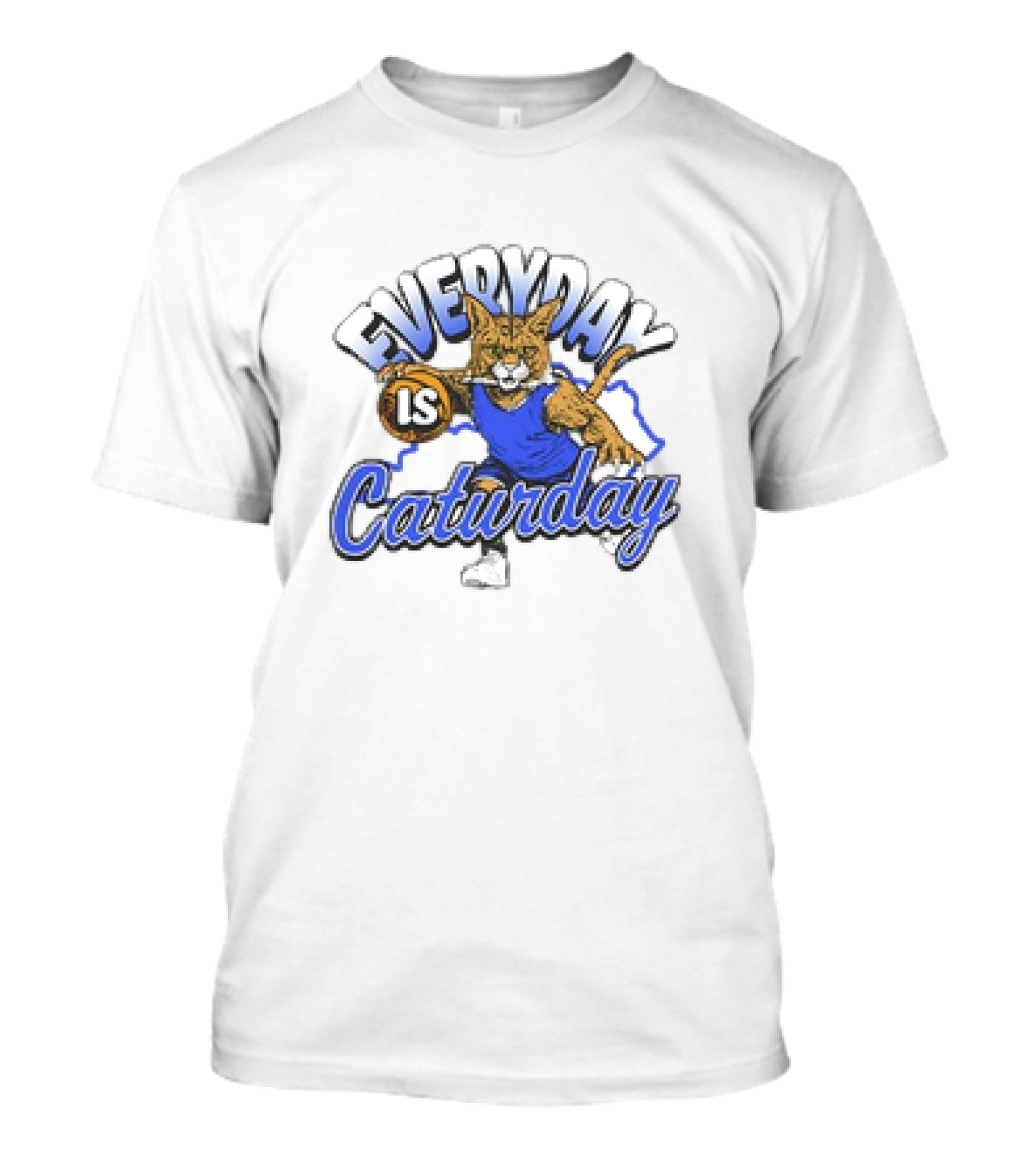 Everyday Is Caturday Basketball Cartoon Cat In Blue Jersey T-Shirt