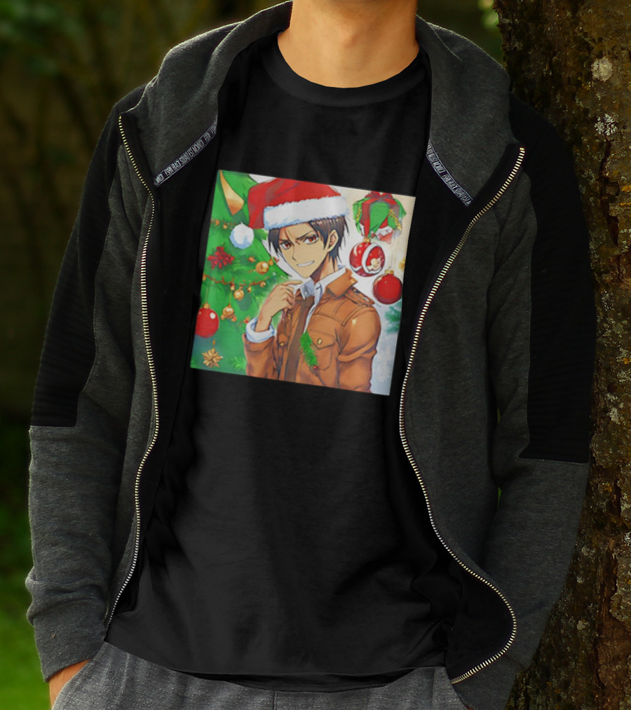 Eren Yeager Santa Hat Christmas Attack On Titan Anime Festive Tree Ornaments T-Shirt