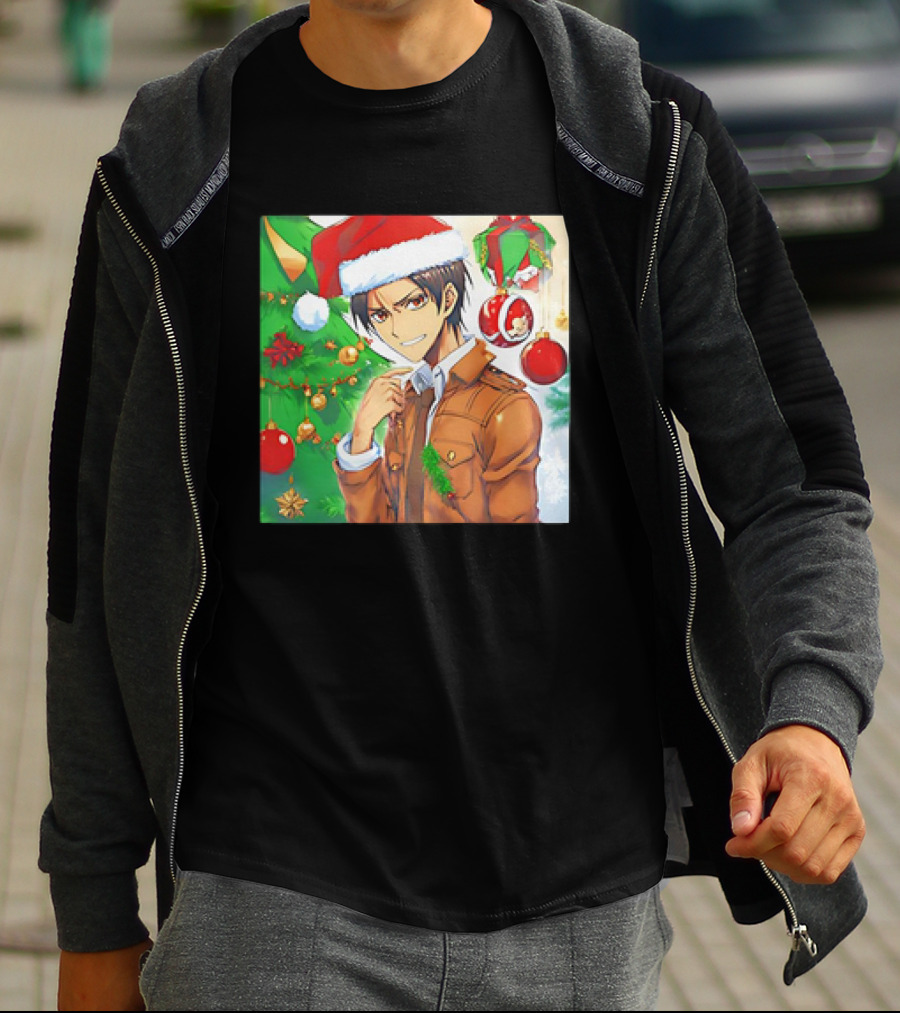 Eren Yeager Santa Hat Christmas Attack On Titan Anime Festive Tree Ornaments T-Shirt