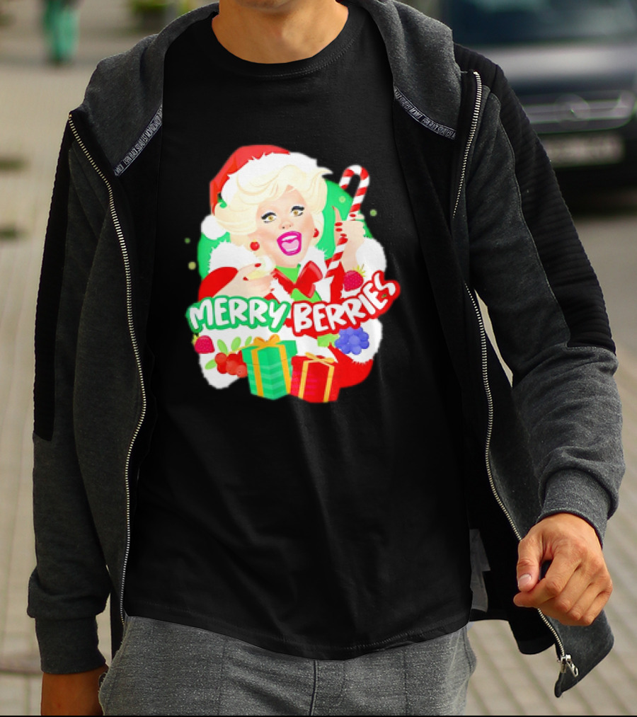 Merry Berries Christmas Santa Hat Candy Cane Gifts T-Shirt