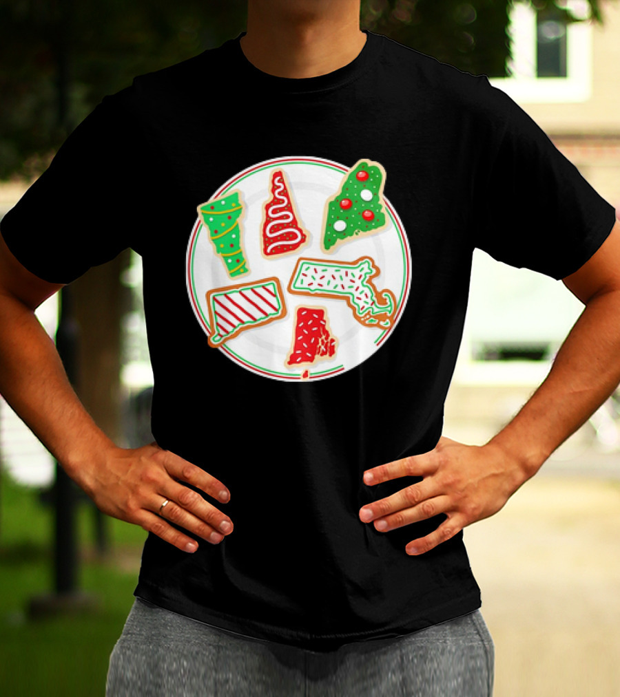 New England Christmas Cookies State Shapes Holiday Plate T-Shirt