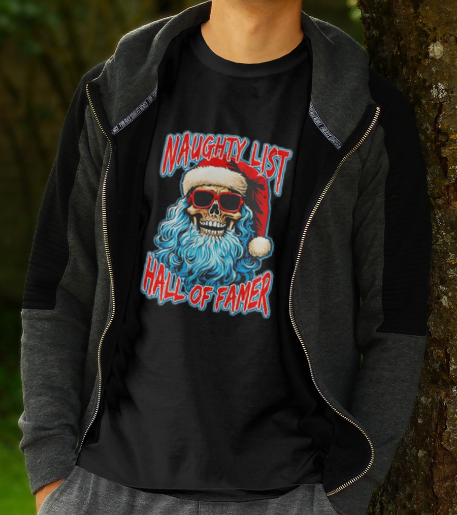Naughty List Hall Of Famer Santa Claus Skeleton T-Shirt