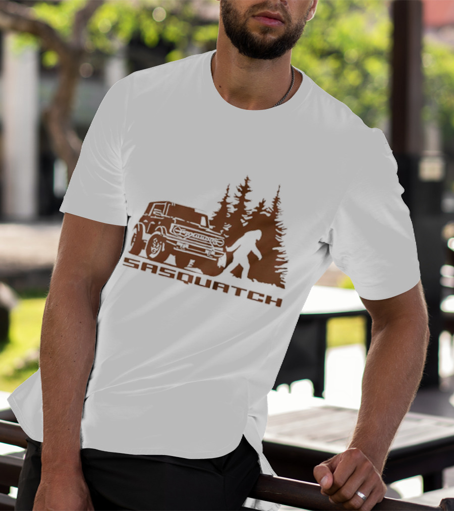 Sasquatch Bigfoot Bronco Truck Forest Scene T-Shirt