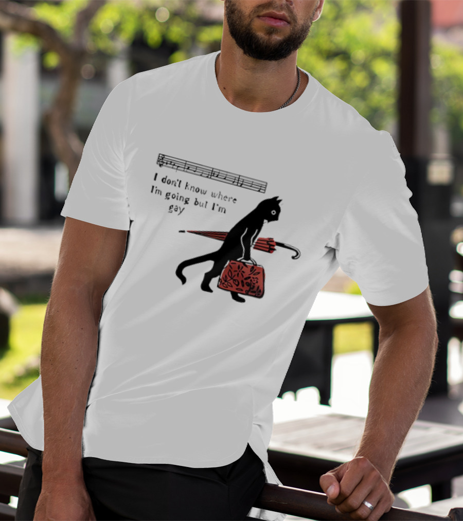 I Don't Know Where I'm Going But I'm Gay Cat With Umbrella And Bag T-Shirt