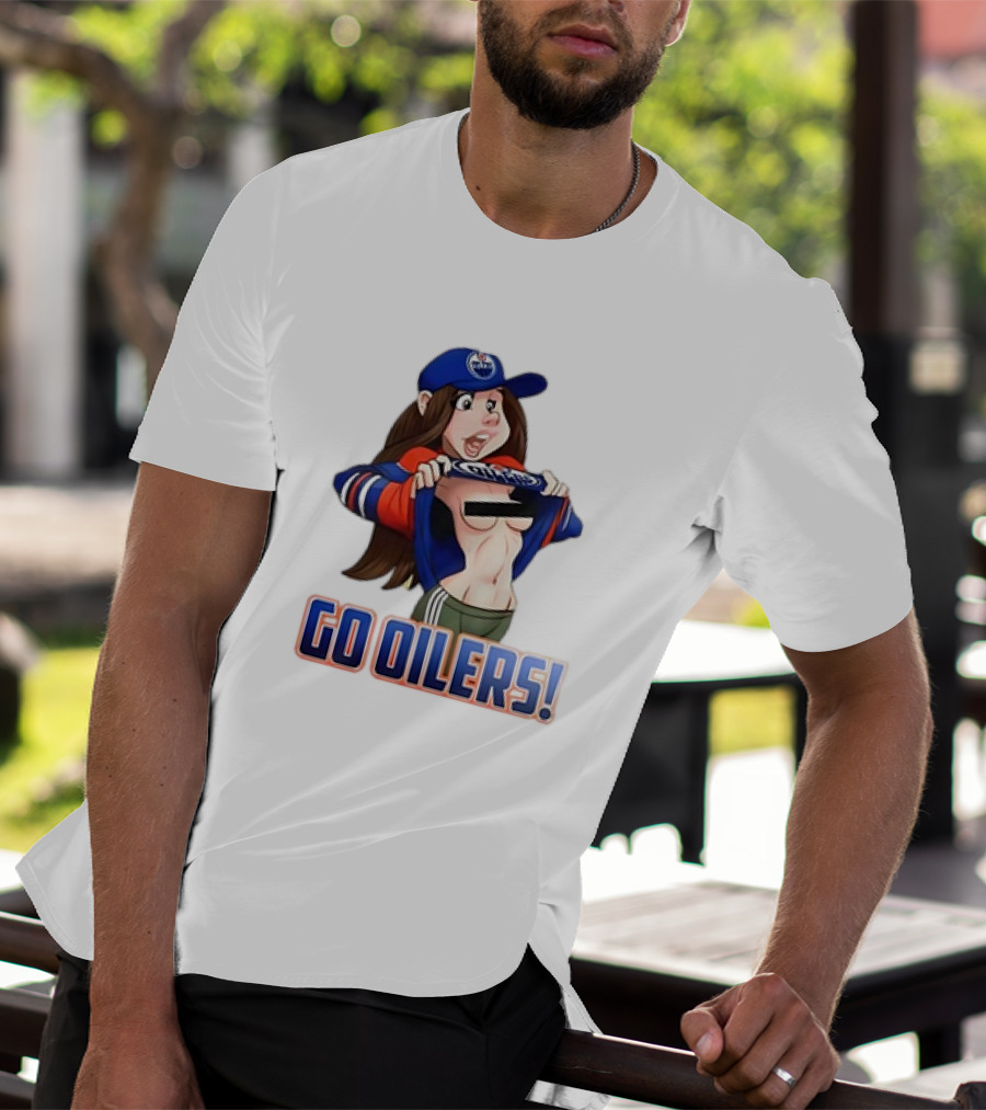 Edmonton Oilers Fan Girl Cartoon Go Oilers Enthusiasm T-Shirt