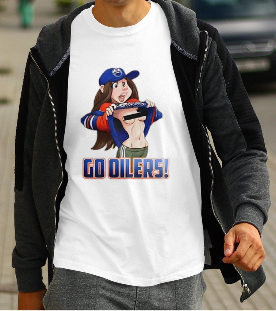 Edmonton Oilers Fan Girl Cartoon Go Oilers Enthusiasm T-Shirt
