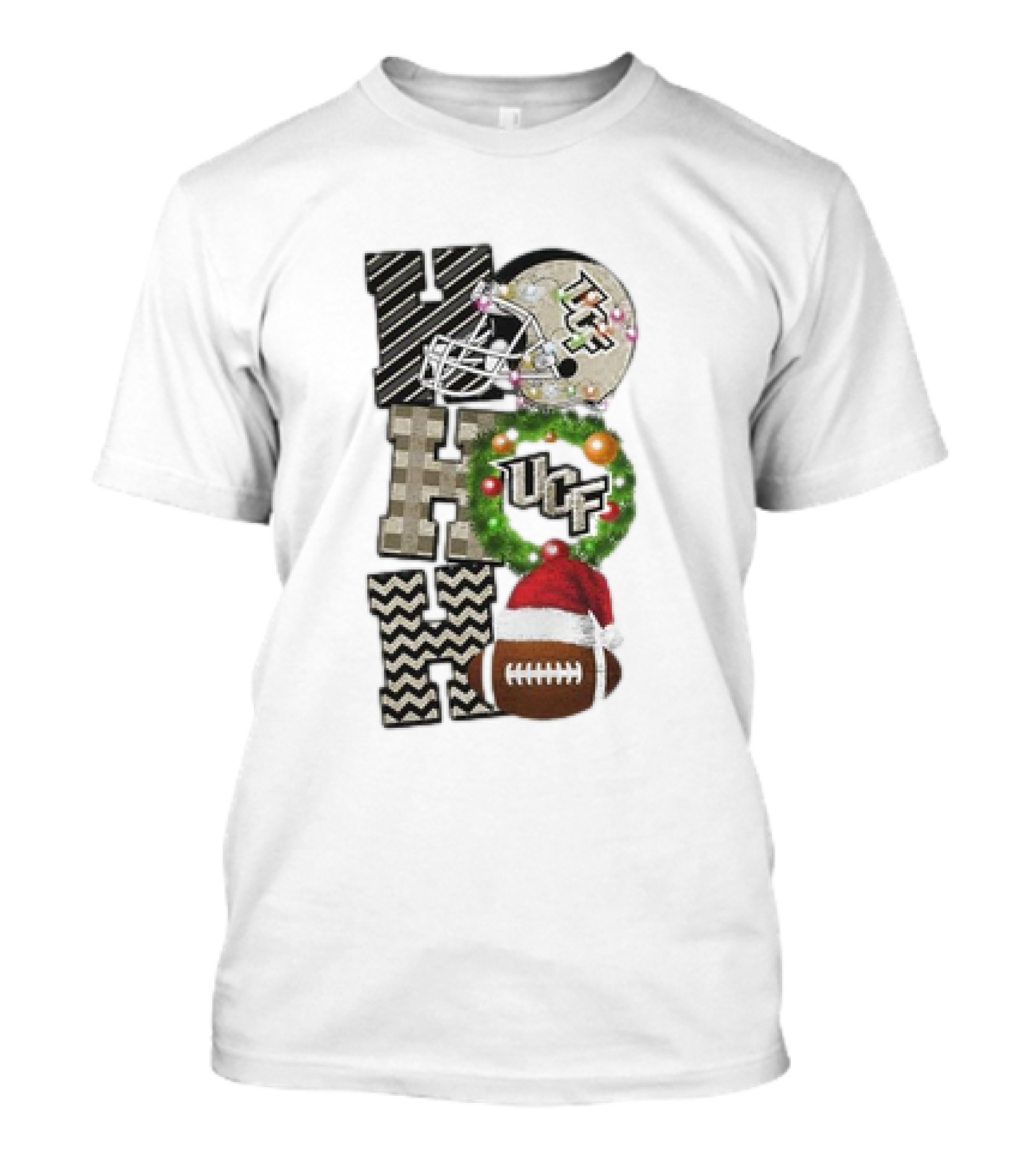 UCF Knights Football Christmas Helmet Wreath Santa Ho Ho Ho Game Day T-Shirt