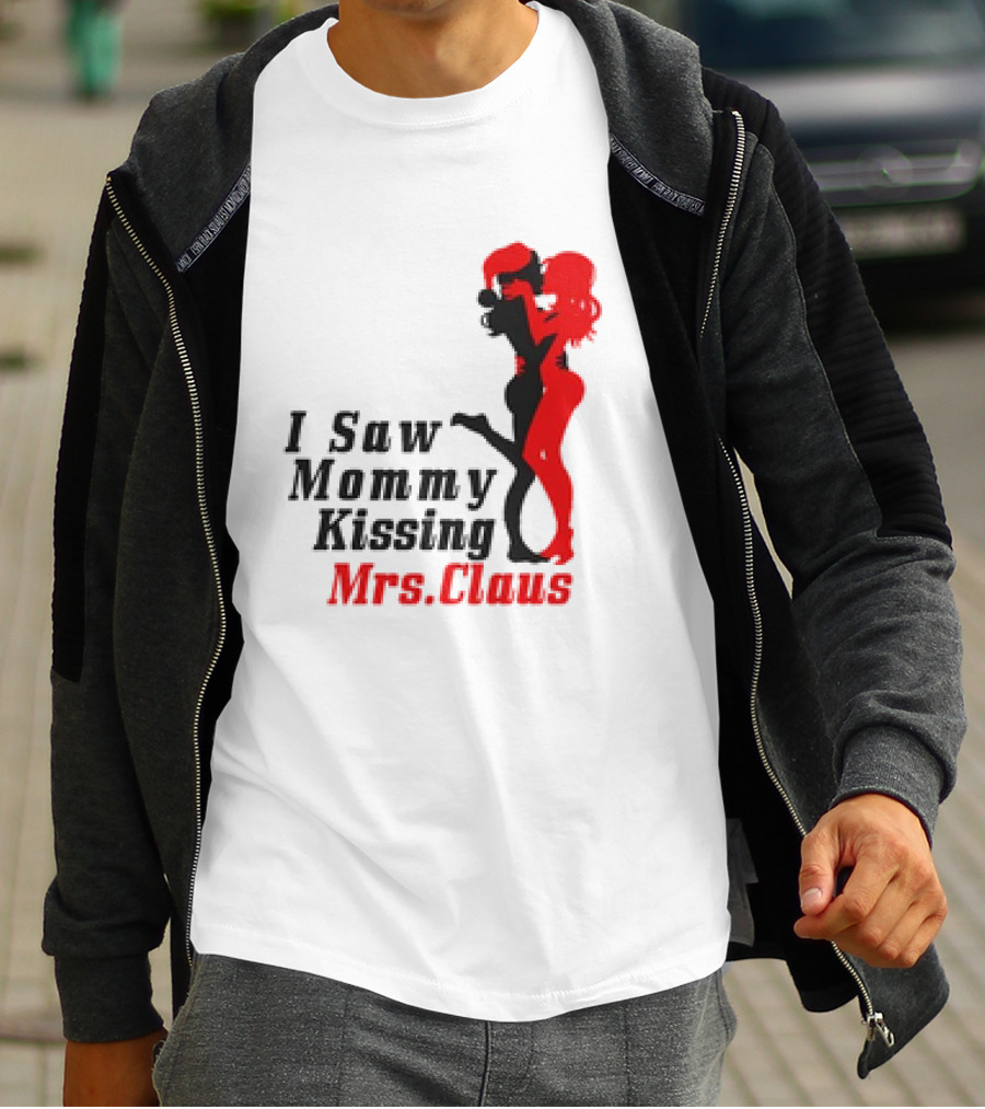 I Saw Mommy Kissing Mrs. Claus Retro Silhouette Christmas Fun T-Shirt