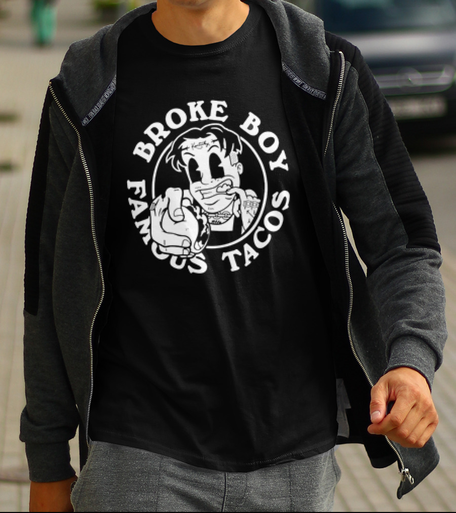 Broke Boy Famous Tacos Comic Character Hand Gesture T-Shirt