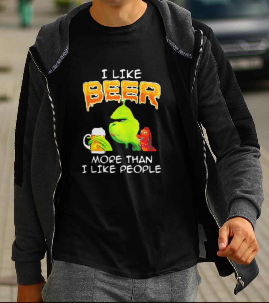 Grinch I Like Beer More Than I Like People With Dog Iconic T-Shirt