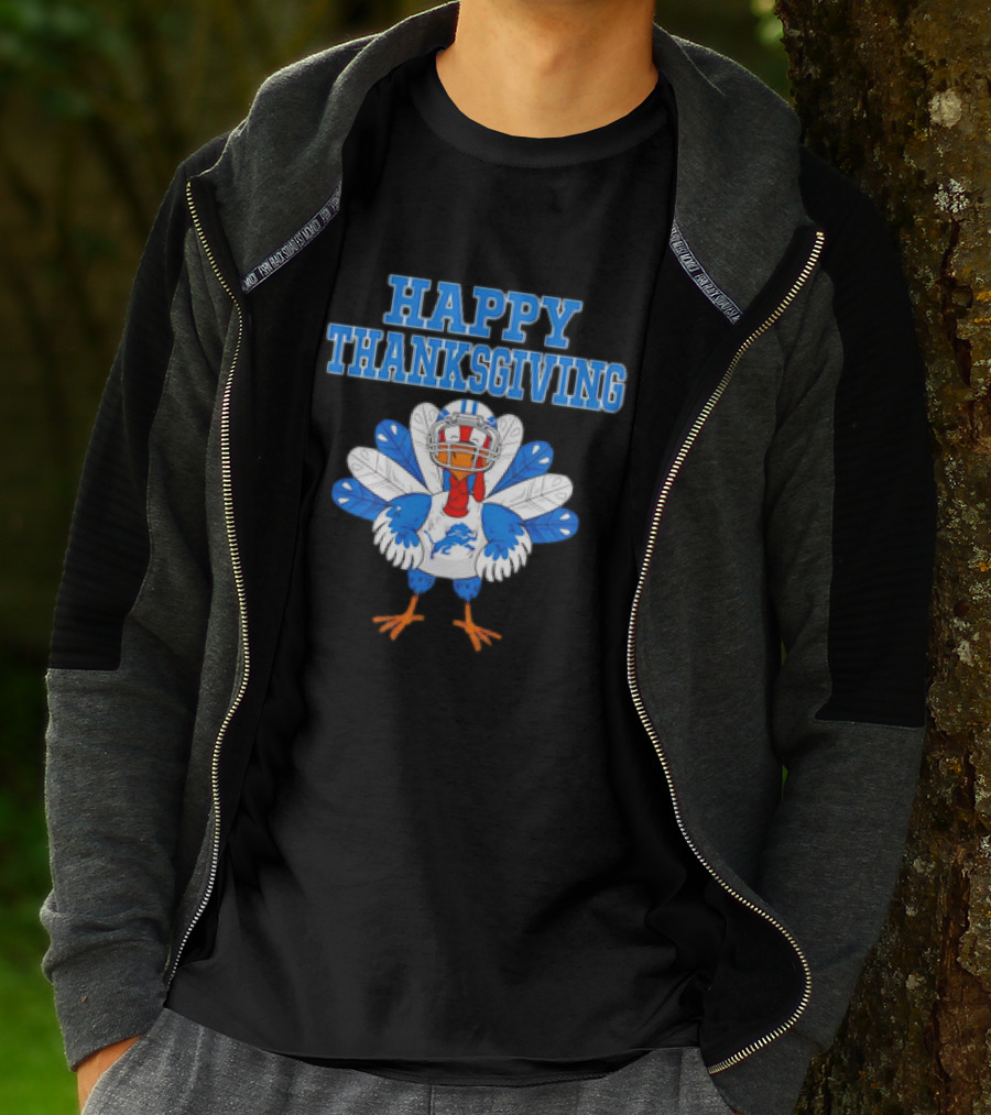 Happy Thanksgiving Detroit Lions Turkey Football Fan T-Shirt