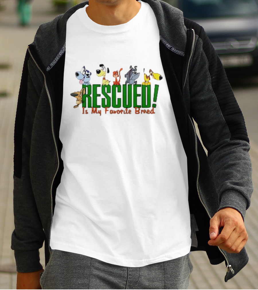 Rescued Is My Favorite Breed Cartoon Dogs Together T-Shirt