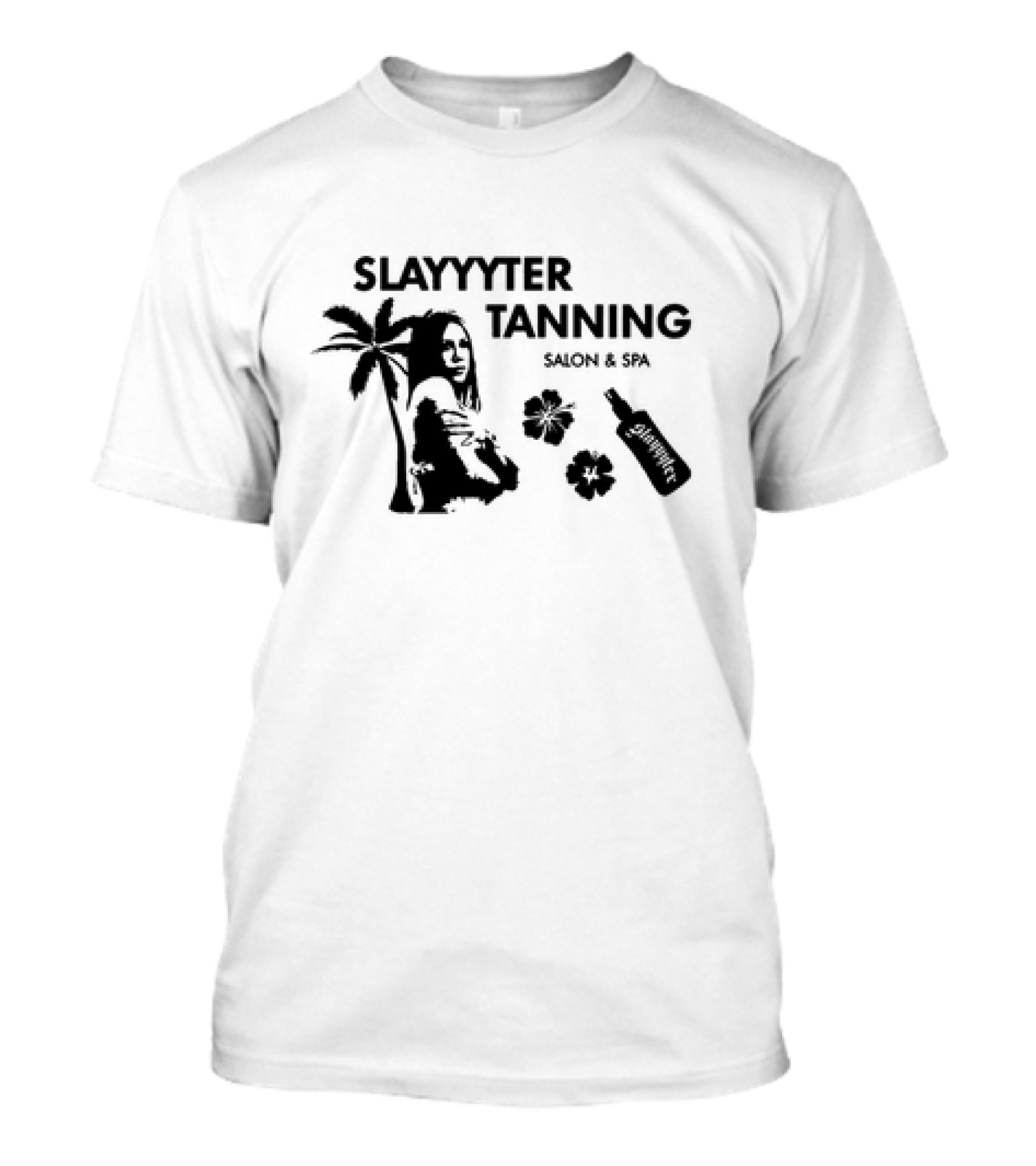 Slayyyter Tanning Salon And Spa Palm Flowers And Lotion Bottle T-Shirt