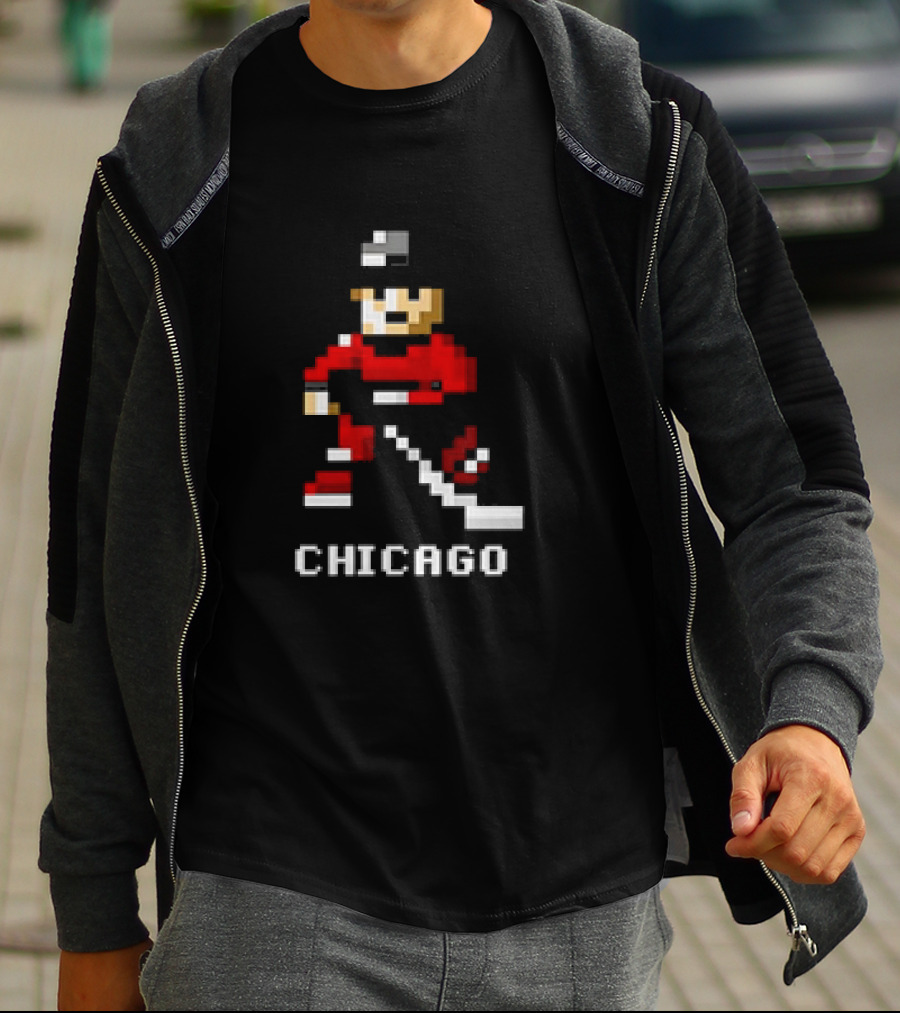 Chicago Retro 8-bit Hockey Player T-Shirt