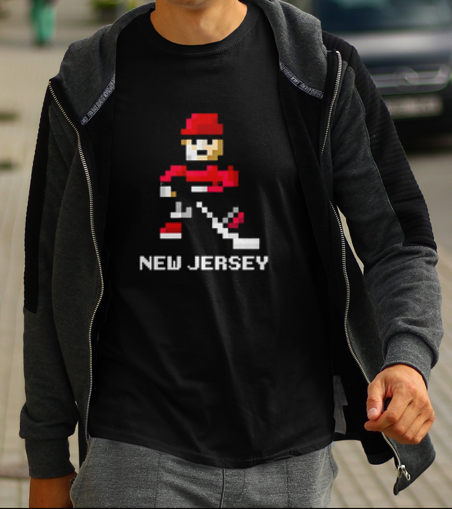 New Jersey Hockey Retro 8-Bit Pixel Art Player T-Shirt