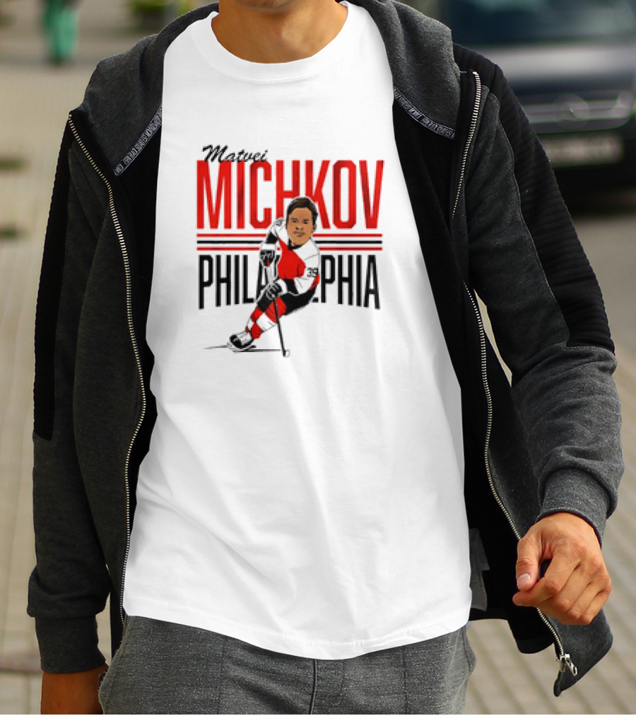 Matvei Michkov Philadelphia Center Ice NHLPA Hockey Caricature T-Shirt