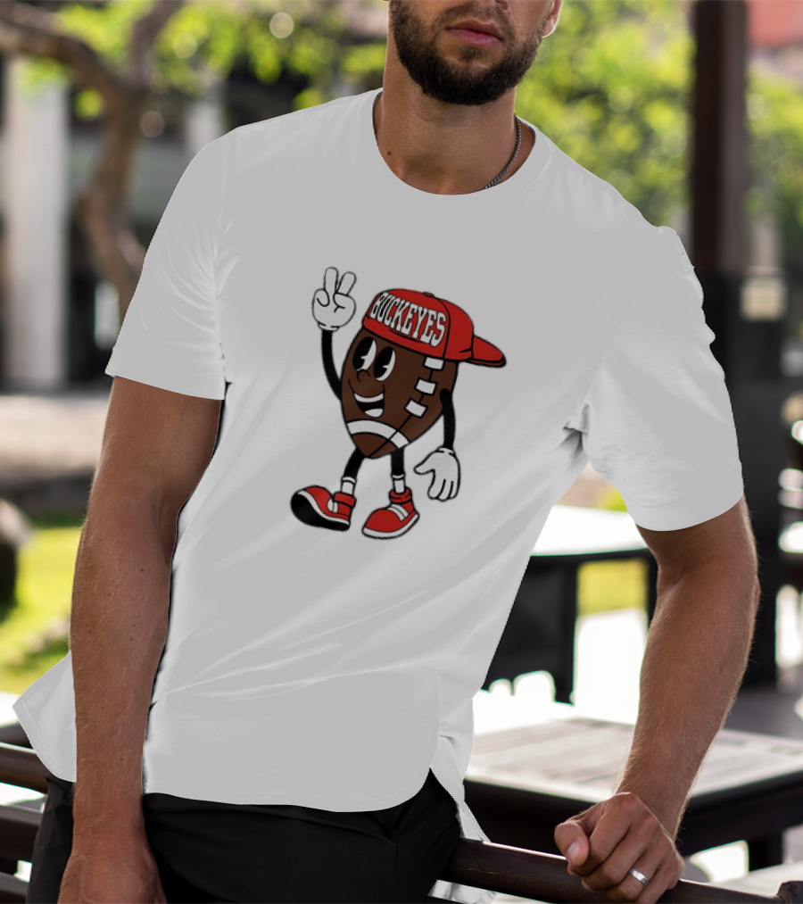 Ohio State Buckeyes Football Cartoon Mascot Peace Sign T-Shirt