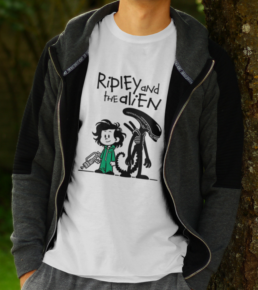 Ripley And The Alien Xenomorph Meets Calvin And Hobbes Mashup T-Shirt