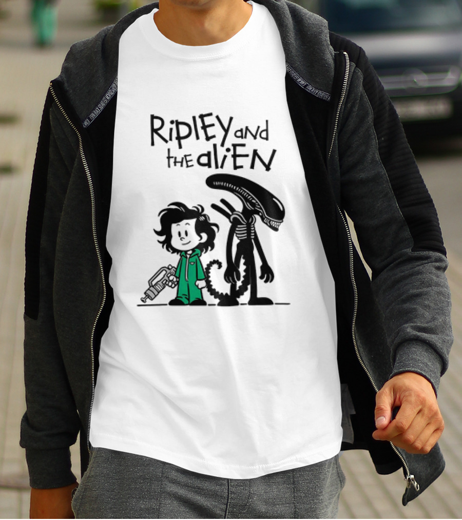 Ripley And The Alien Xenomorph Meets Calvin And Hobbes Mashup T-Shirt