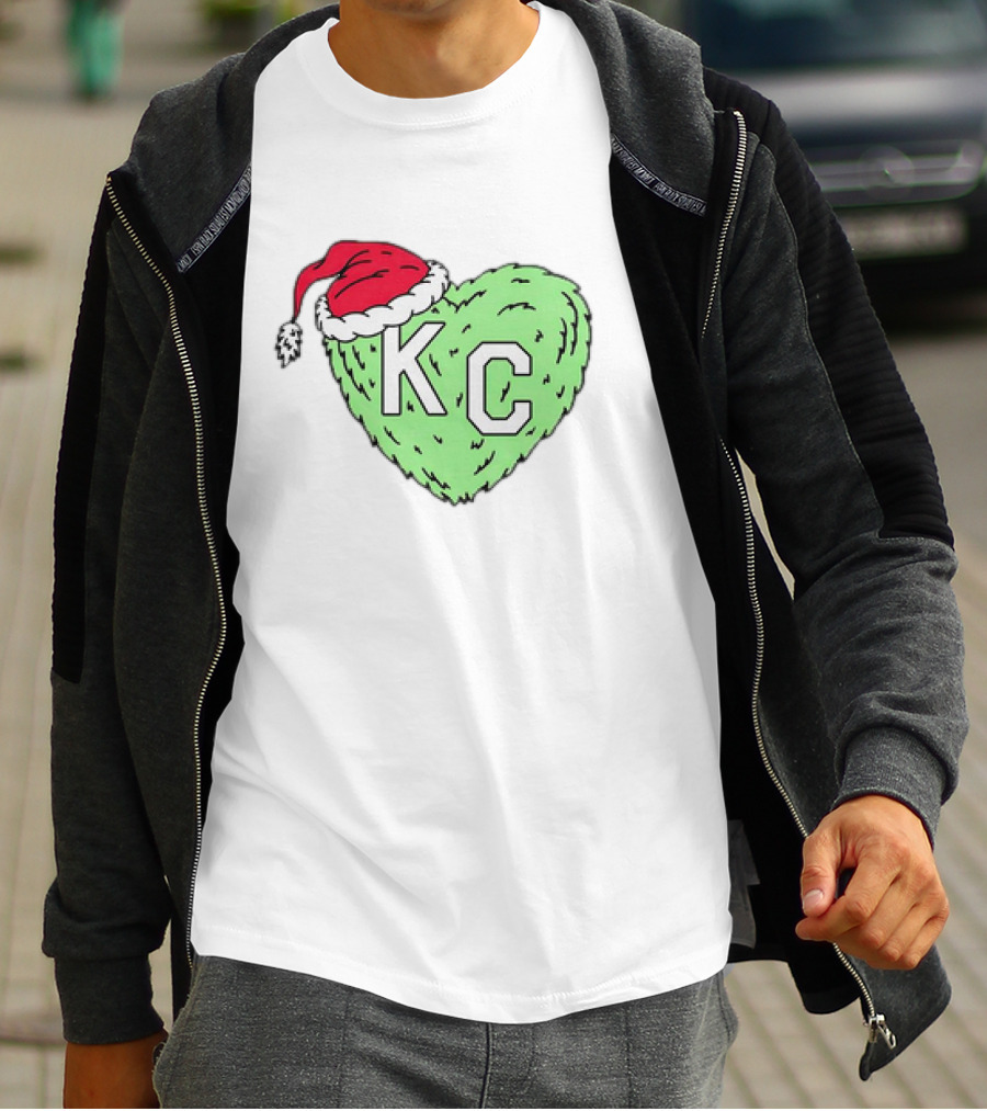 Grinch KC Heart Christmas Santa Hat T-Shirt