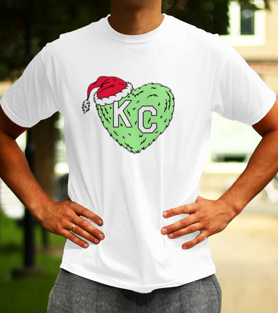 Grinch KC Heart Christmas Santa Hat T-Shirt