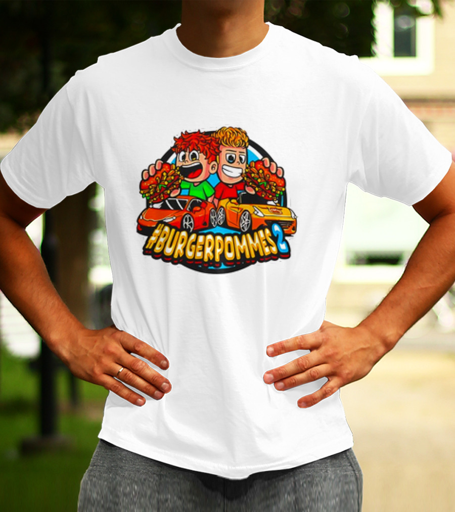 Burgerpommes 2 Cartoon Characters With Super Cars And Burgers T-Shirt