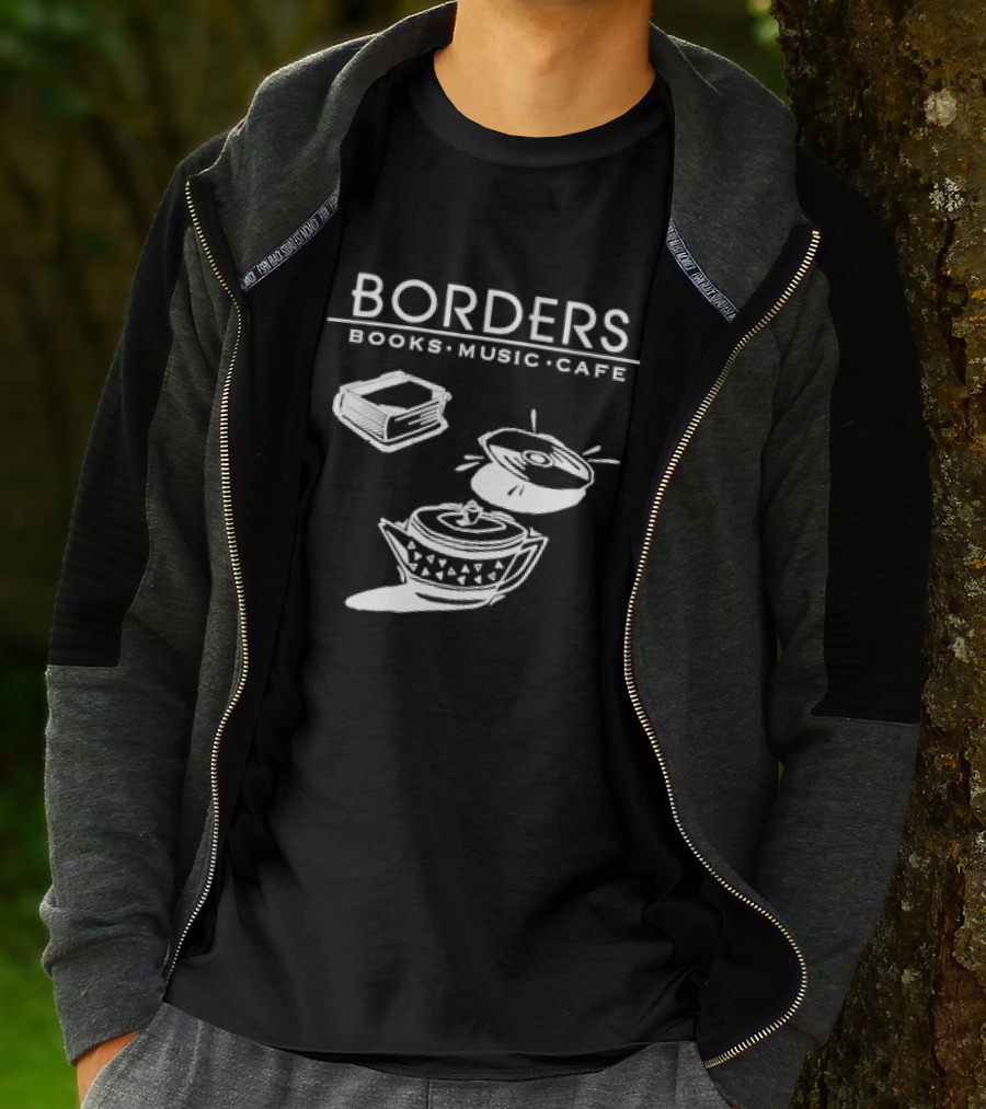 Borders Books Music Cafe Logo With Book, CD, And Teapot T-Shirt