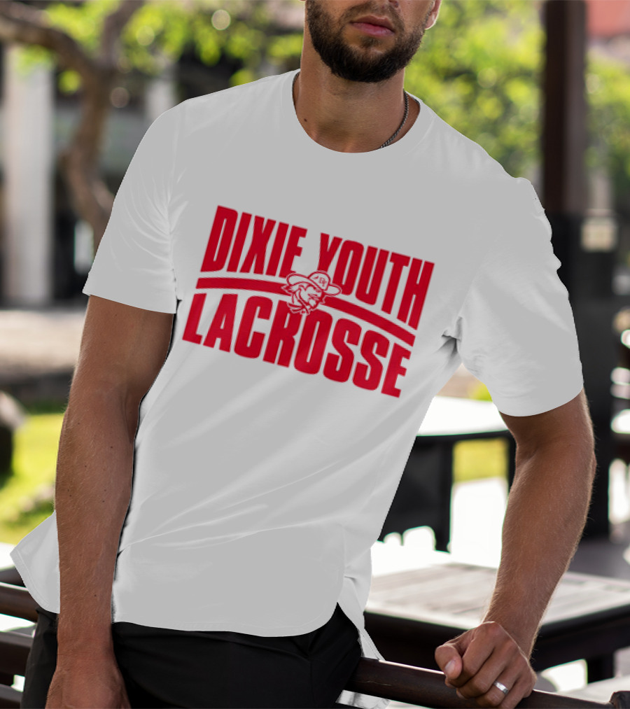 Dixie Youth Lacrosse Red Text Logo With Mascot Character T-Shirt