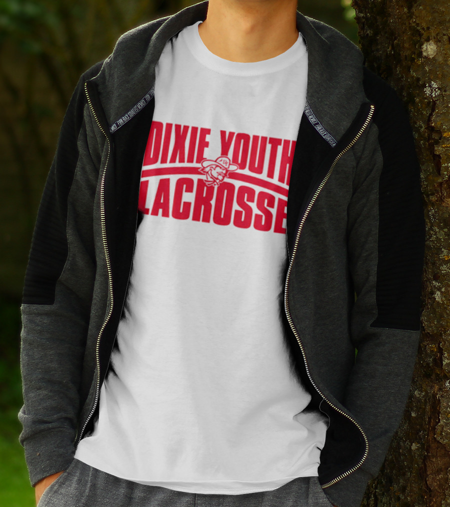 Dixie Youth Lacrosse Red Text Logo With Mascot Character T-Shirt
