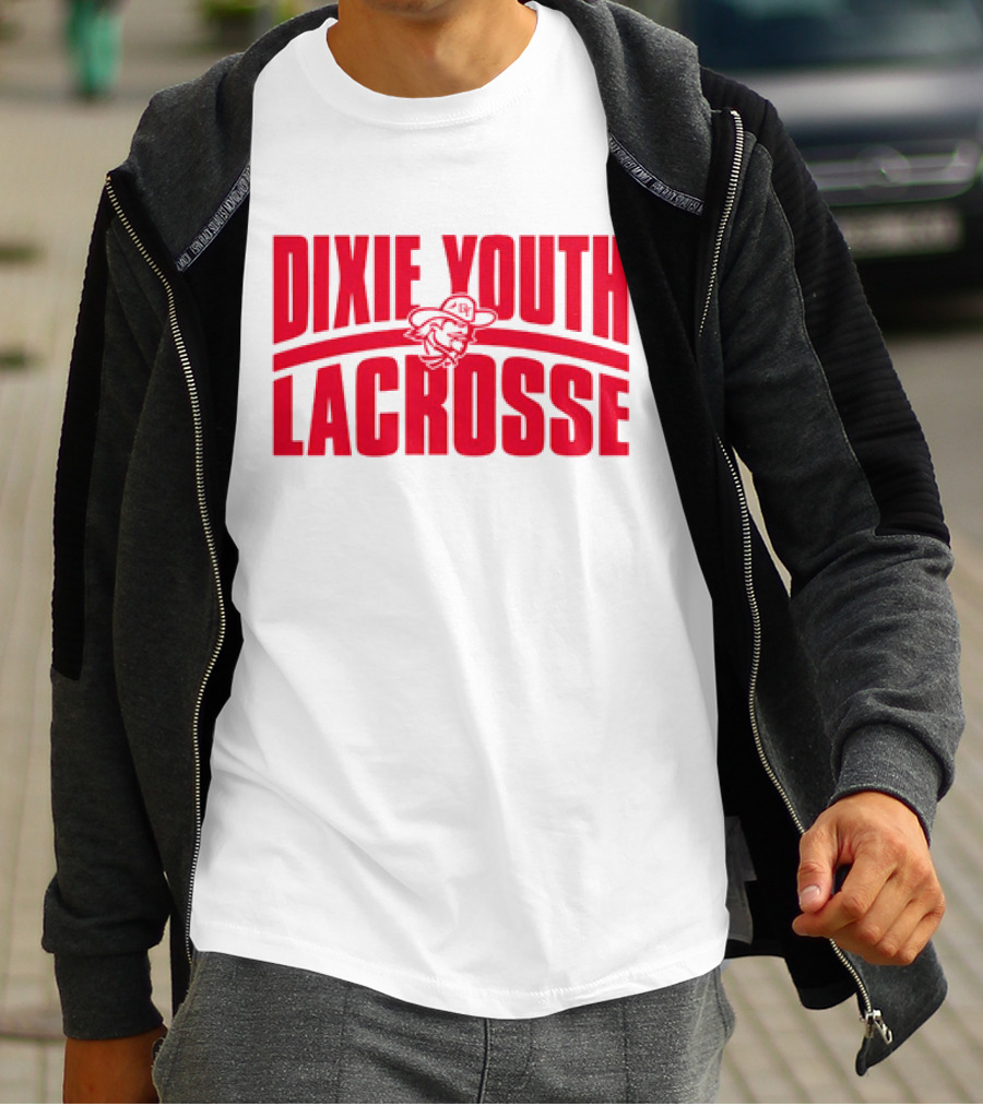 Dixie Youth Lacrosse Red Text Logo With Mascot Character T-Shirt