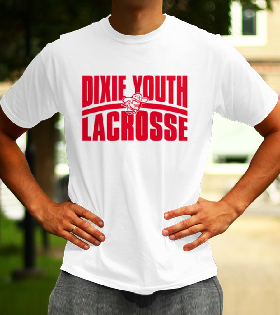Dixie Youth Lacrosse Red Text Logo With Mascot Character T-Shirt