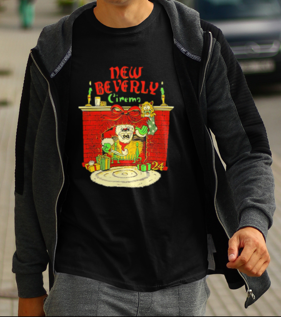 New Beverly Cinema Christmas Horror Santa Fireplace Scene T-Shirt