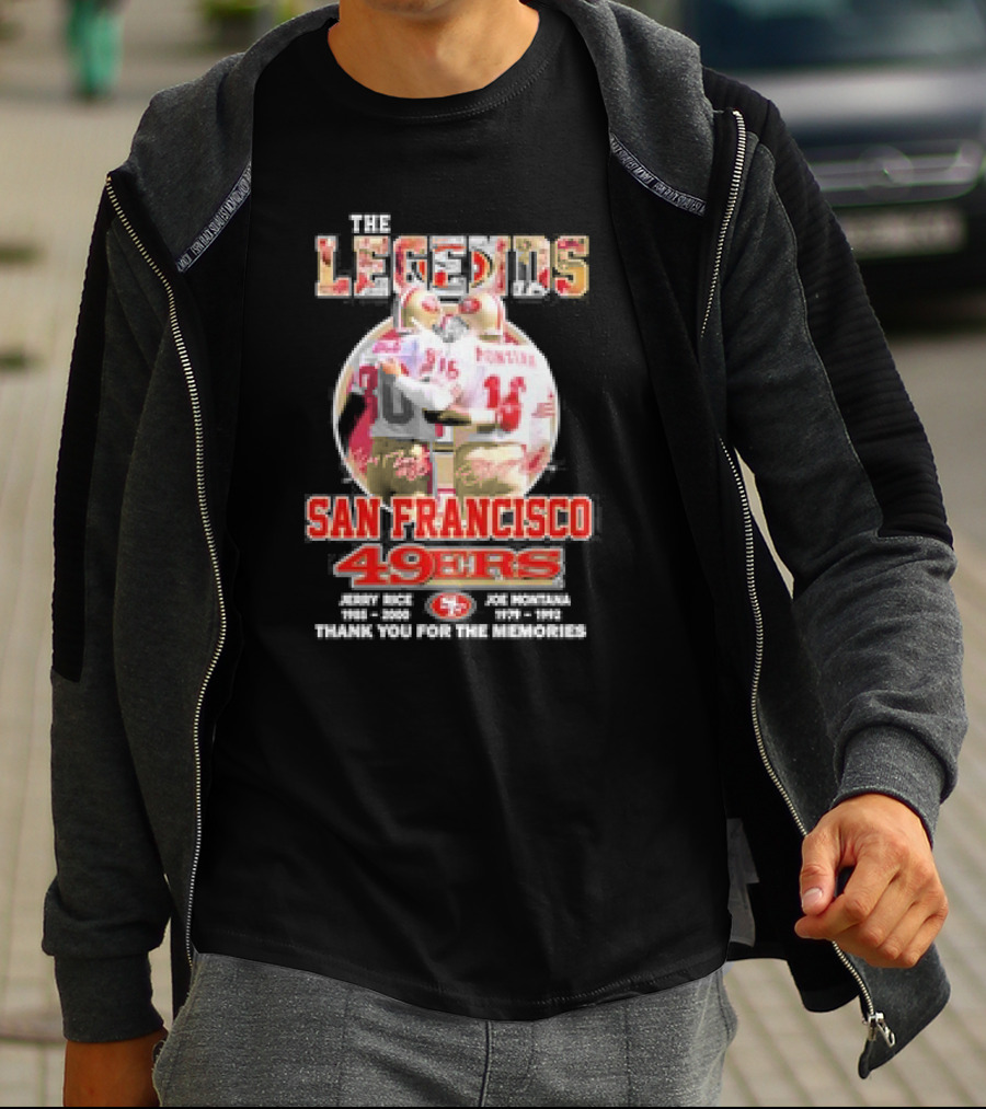 The Legends San Francisco 49ers Jerry Rice Joe Montana Thank You For The Memories T-Shirt