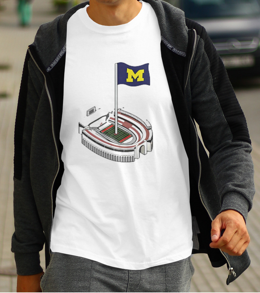 Michigan Wolverines M Flag Over Ohio Stadium The Shoe Iconic Rivalry T-Shirt