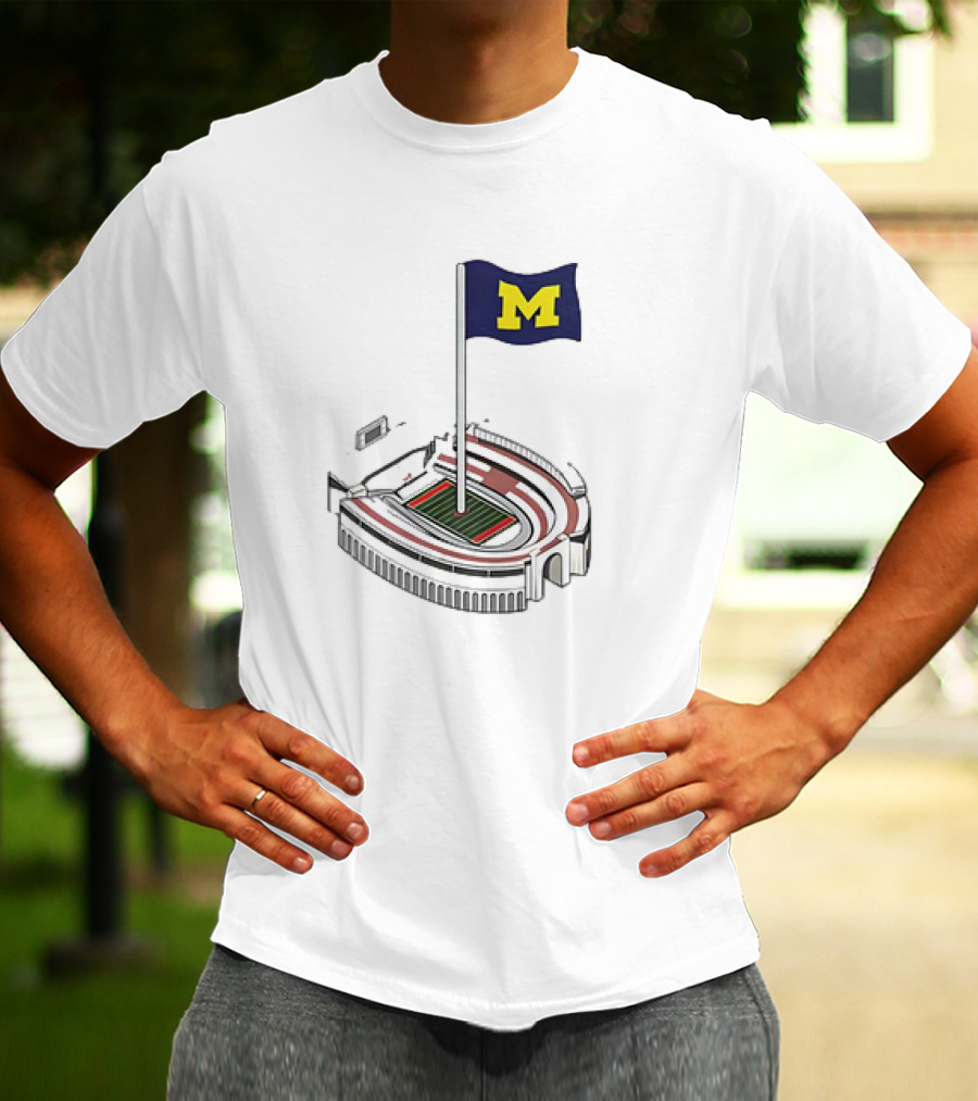 Michigan Wolverines M Flag Over Ohio Stadium The Shoe Iconic Rivalry T-Shirt