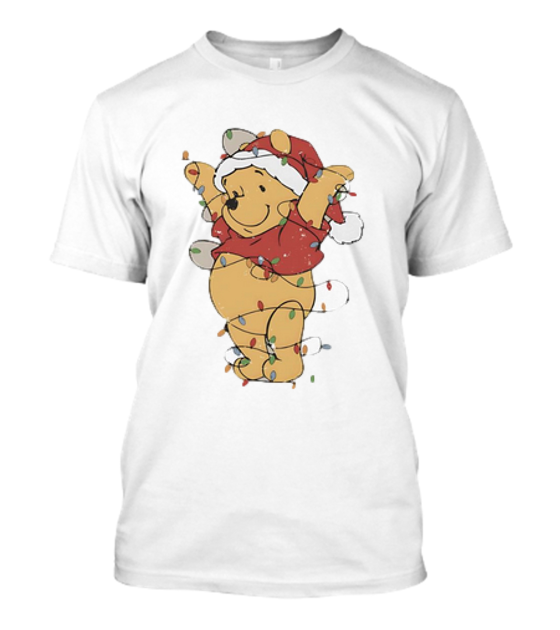 Winnie The Pooh Christmas Lights Santa Hat Holiday T-Shirt
