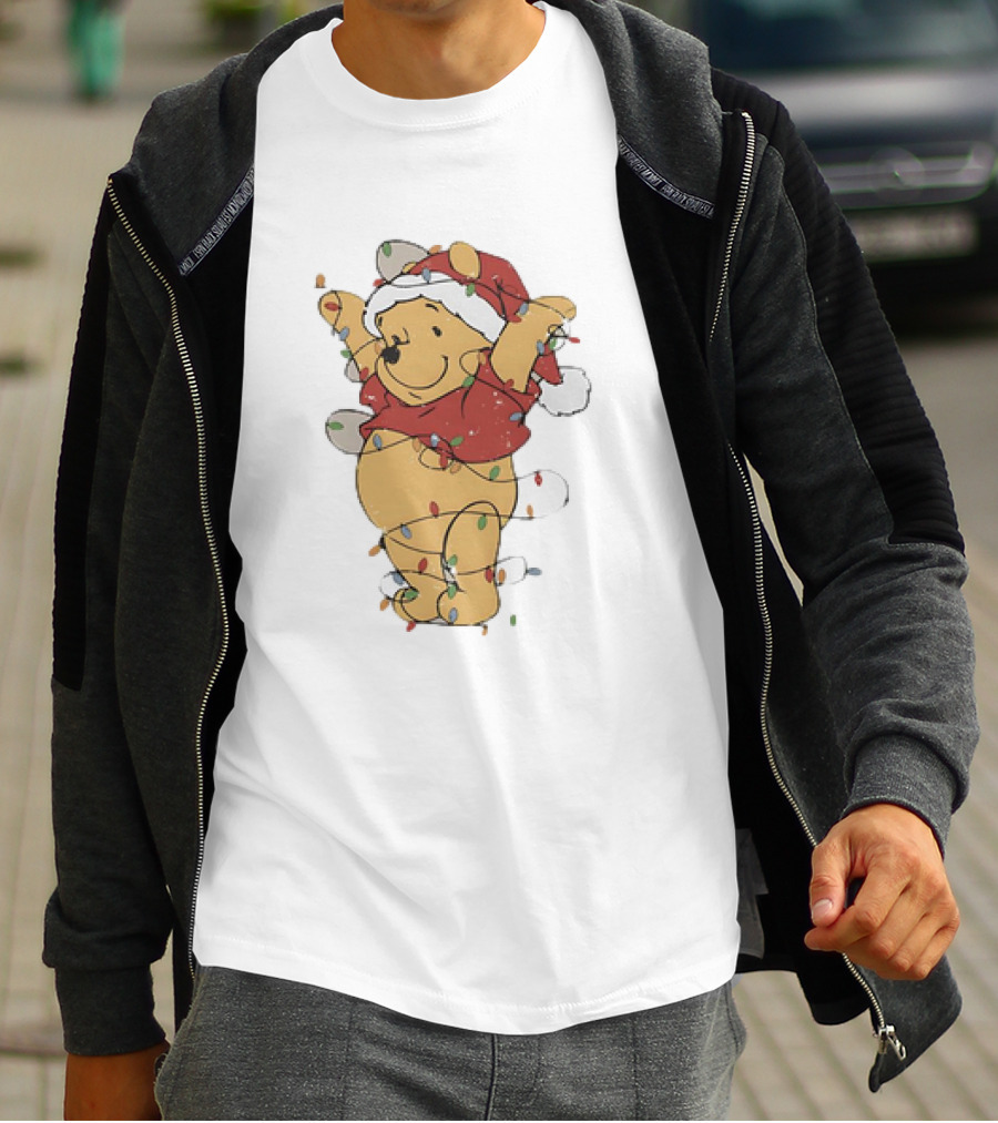 Winnie The Pooh Christmas Lights Santa Hat Holiday T-Shirt