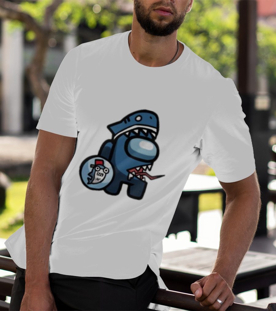 Gawr Gura Peeker Shark Hat Cute Shrimp Among Us Hololive Crossover T-Shirt