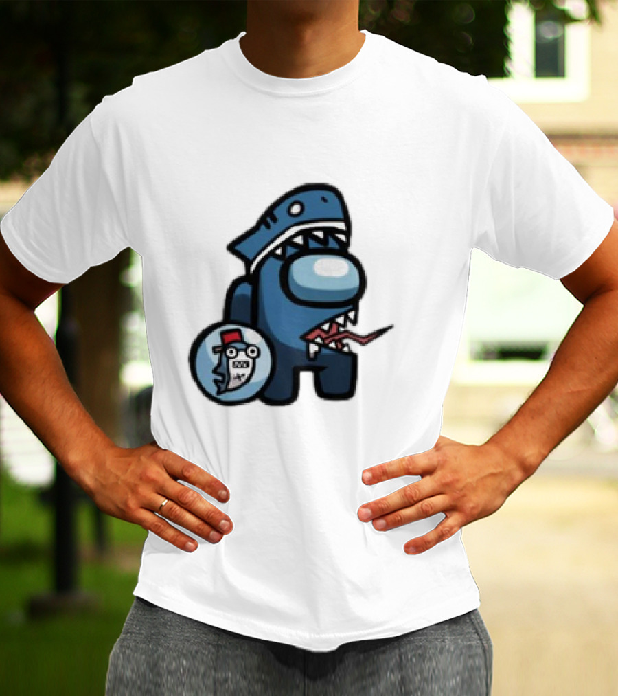 Gawr Gura Peeker Shark Hat Cute Shrimp Among Us Hololive Crossover T-Shirt